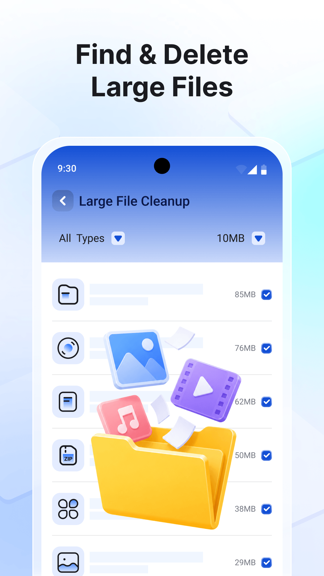 Find and delete large files